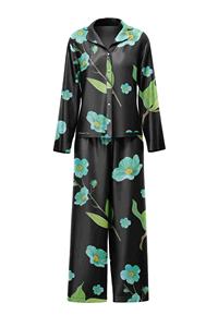 PJS en satin et coton tricoté de qualité supérieure pour femmes pour l'été Vêtements de nuit confortables à imprimé floral grande taille bleu pour XL - Product Image 3