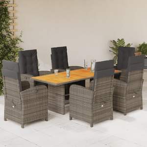 Juego de comedor de jardín de 7 piezas de ratán sintético gris - Product Image 1
