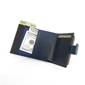 New Released Tilonstar Pop-up <b>Wallet</b> Castello Oiled Waxy Leather Aluminum Card Holder Button <b>RFID</b> Protection Black Brown Navy - Product Image 4