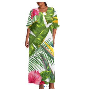 New Arrival Micronesia Mumu Maxi <b>Dress</b> Polynesian Hawaii Floral Print <b>Strapless</b> Ruffle Sleeve Plus Size Women - Product Image 2