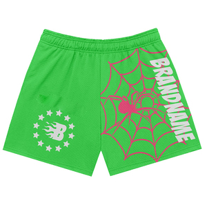 Shorts de malla para mujer, poliéster premium de 150 GSM, transpirables, color crema, panel lateral negro con diseño de estrella, logotipo personalizado impreso. - Product Image 5