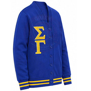Cardigan bleu pour femme Sorority Sigma Gamma SGR, pull brodé avec logo lettres grecques, manches longues, col en V tricoté - Product Image 3