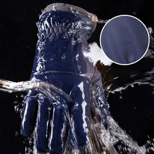 Gants tactiles d'hiver pour activités sportives en extérieur, longueur poignet, en polyester bleu avec paume et bout des pouces noirs - Product Image 3