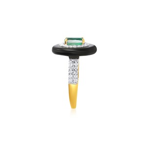 Bague polyvalente en diamant Unity, élégante bague cocktail en émeraude et onyx noir en or 18 carats, bijoux fins de luxe pour femmes - Product Image 4