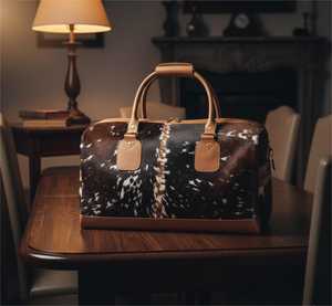 กระเป๋าเดินทางหนังแท้ลายขนสัตว์ กระเป๋าหนังวัวแบบถือสะพาย กระเป๋าเดินทางสุดสัปดาห์  รับทำโลโก้ตามสั่ง OEM LHTB-0053 - Product Image 1