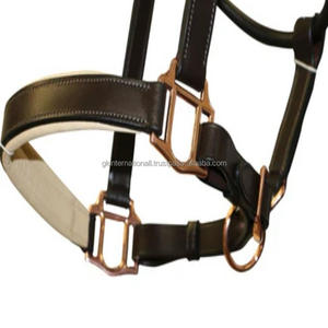 Durable Equestrian <b>Halter</b> <b>Top</b> Premium Black <b>Leather</b> English Horse <b>Halter</b> with Rose Gold Fitting Buckles Indian Manufacturers - Product Image 1