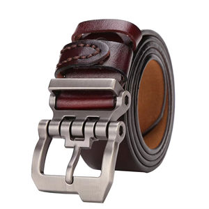 Cinturón Casual de Cuero Genuino para Hombre, Color Marrón Sólido, Piel de Vaca, Duradero, Ajustable, Hebilla de Calavera Plateada, 110 cm - Product Image 5