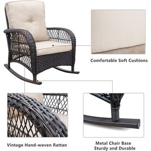 Set Bistrot da Esterno Premium in Vimini a 3 Pezzi con Tavolino Laterale con Piano in Vetro Temperato e Sedie a Dondolo per Giardini - Product Image 3