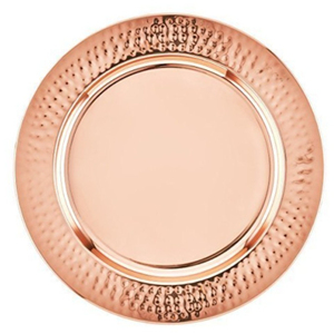 Assiette de service en cuivre martelé artisanal, plateau décoratif rond en métal de luxe pour mariage, hôtel, vaisselle - Product Image 1