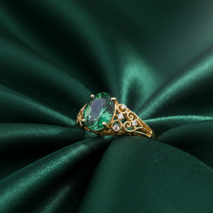 Anillo Verde Intenso con Gema Ovalada para Mujer, Talla US 6, Plata de Ley 925, Chapado en Oro de 18K, Regalo de Aniversario - Product Image 1