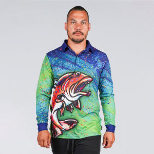Chemises de pêche pour hommes à manches longues anti-UV, boutonnées, col rabattu, en polyester - Product Image 1