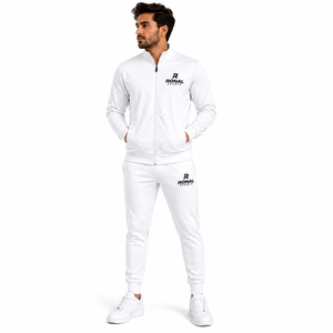 Ensemble de jogging sportif pour homme RONAL SPORTS, survêtement blanc à fermeture éclair intégrale, couleur unie, coupe classique, respirant, en polyester, pour l'automne - Product Image 3