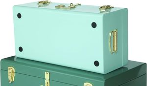 Vintage Style Decorative Trunk Set Emerald and Mint Green Metal <b>Keepsake</b> <b>Boxes</b> with Polished Gold Latches for Bedroom Storage - Product Image 4