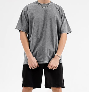 T-shirt unisexe ample à col rond et manches courtes en coton 250 g/m² de haute qualité, style vintage délavé à l'acide, fabriqué par BS - Product Image 2
