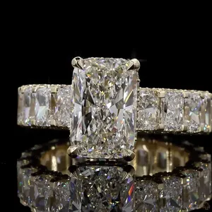 Anillo de Compromiso de Oro Sólido con Corte Radiante y Banda de Eternidad con Diamantes Laterales Radiantes y Redondos, Joyería Nupcial para Hombre y Regalo - Product Image 1