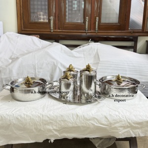 Handcrafted Silver Hammered Kitchen Canister & <b>Casserole</b> Set with Gold-Plated <b>Pumpkin</b> Knobs Premium Royal Tableware Gift Set - Product Image 4