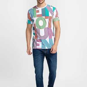 Camiseta Casual de Manga Corta con Cuello Redondo y Estampado Geométrico para Hombre, Corte Regular, Tejido Jersey, Diseño Estampado, Transpirable, de Algodón - Product Image 4