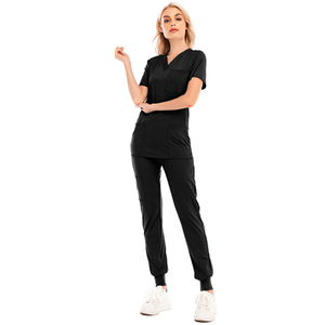 2026 Top Trendy <b>Women</b> <b>Black</b> V Neck Scrub Set Cotton Polyester Woven Hospital Uniform <b>Pants</b> Spandex Medical Scrubs - Product Image 2