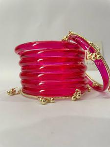 MN EXPORTS Lampwork Bangle Set <b>Red</b> Pink Women's Trendy Wedding Ball Bezel Setting Bangles Jewelry - Product Image 5