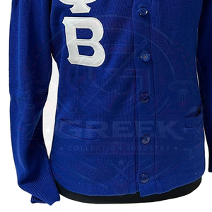 Custom Greek Phi Beta Sigma Fraternity Embroidery Paraphernalia <b>Cardigan</b> Sweater V-Neck acrylic knitted royal blue sweater - Product Image 3