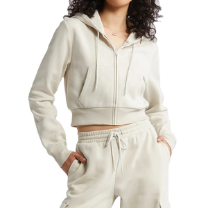 Sweat-shirt à capuche zippé pour femme, coupe ajustée, manches longues, mélange de coton, veste décontractée pour le streetwear et le quotidien - Product Image 4