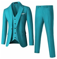 Setelan Jas Pria 3 Potong Warna Solid Slim Fit, Blazer Tuxedo Celana Jas, Bahan Bernapas 100% Poliester, 3 Kancing Single Breasted