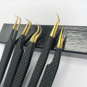 Pince à épiler professionnelle d'extension de cils en acier inoxydable de haute qualité en or noir pointe en fibre pointue-cils en gros - Product Image 2