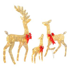 3pcs 54*20*122cm 30.00V 3.60W Famille Elk Cadre en fer doré Fil de coton Poudre d'oignon vert Décoration Décorations de Noël - Product Image 3