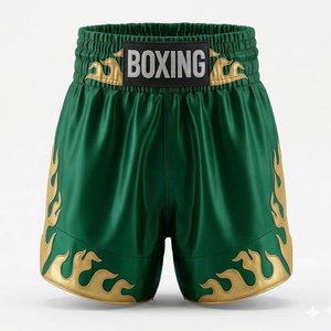 Shorts de boxe Black Gold Flame pour hommes, coupe classique, polyester extensible, vêtements d'arts martiaux, logo imprimé sur le devant - Product Image 3