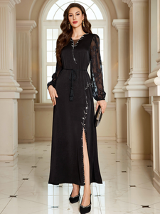 Abaya noire en dentelle, abaya modeste, robe musulmane pour femmes, abaya brodée, robe abaya de luxe, fabricant sur mesure en gros - Product Image 5
