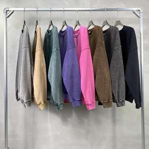 Sweat-shirt col rond 100 % coton pour homme, 420 g/m², en molleton bouclette épais, couleur unie, délavé à l'acide, personnalisable - Product Image 1