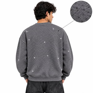 Custom Grey Rhinestone Crewneck Sweatshirt Wholesale Unisex Oversized <b>Y2K</b> Streetwear Pullover Eco-Friendly Winter OEM PK <b>Top</b> - Product Image 4
