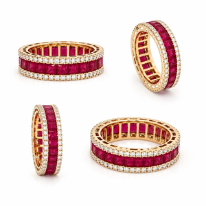 Bague d'éternité de luxe en or 14 carats avec diamants taille princesse de 2 mm et pierres latérales de haute qualité – Bijoux personnalisés - Product Image 2