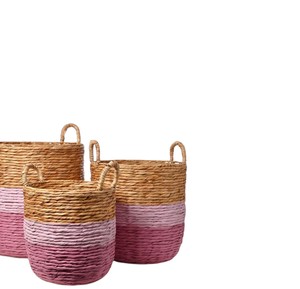 Eco Friendly Handmade Woven Water Hyacinth Basket Decorative Storage <b>Container</b> with Handles for Clothes and Toys - Product Image 3