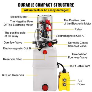 Nuova Unità di Potenza Idraulica da 6 Quarti con Pompa a Doppio Effetto DC12V e 6 Porte SAE per Camion Ribaltabile e Rimorchio - Product Image 5