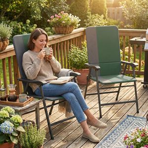 "Dark Green 2-Piece Folding Patio <b>Chairs</b> with <b>Padded</b> High Back and Armrests (600D Oxford Fabric)" - Product Image 2