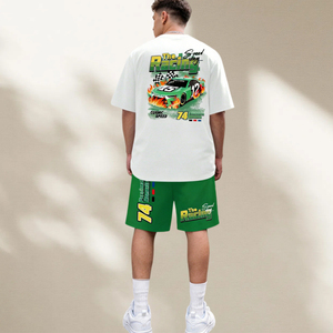 ชุดเสื้อยืดและกางเกงขาสั้นผู้ชายลายรถแข่ง The Racing Speed Way ผ้าฝ้าย พิมพ์ลายรถ สำหรับฤดูหนาว สไตล์ลำลอง เป็นมิตรกับสิ่งแวดล้อม ระบายอากาศได้ดี ดีไซน์คอกลมแบบ 3 มิติ - Product Image 2