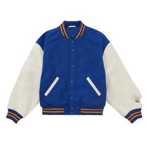Veste universitaire bleue et crème pour homme, coupe classique, polyester et coton, pour l'automne, avec col et poches - Product Image 1