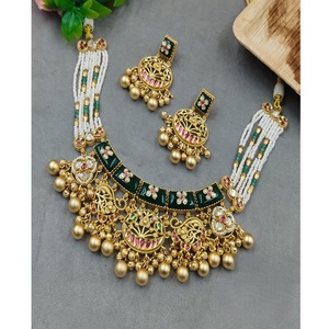 Alluring High Quality Mossanite Stone And Pearl Look Kundan <b>Necklace</b> Earrings <b>Set</b> for Women Designer Jewelry for <b>Wedding</b> Wear - Product Image 1
