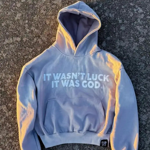 Sweat à capuche pour homme 'It Wasn't Luck It Was God', 100% Coton French Terry, Coupe classique, Hiver, Décontracté, Avec poches, Décor perlé au dos, Vacances - Product Image 4