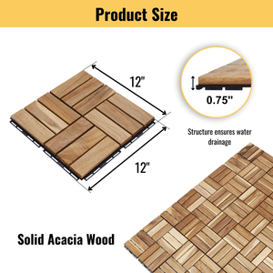 20 Pezzi Piastrelle a Incastro con Motivo a Scacchi 30x30 cm in Legno Duro di Acacia Giallo per Pavimentazione Esterna Balcone Portico - Product Image 3