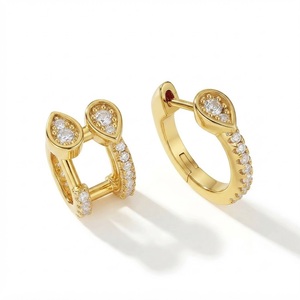 Pendientes de Aro Modernos y Elegantes con Diamantes Cultivados en Laboratorio Color E VS1, Oro Sólido de 14K, Diseño de Doble Fila, Tipo Huggie, con Incrustaciones de Pavé, para Boda - Product Image 3