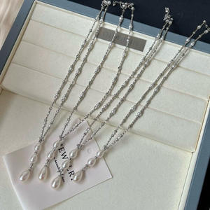Collier de clavicule en argent pur et diamants étincelants avec perles d'eau douce de haute qualité, style perlé, tempérament doux et tendance - Product Image 1