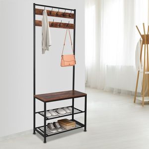 Panca appendiabiti grande in stile industriale con 9 ganci, multifunzionale, robusta struttura in ferro a tubo per camera da letto o ingresso - Product Image 5