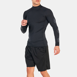 Camiseta de Compresión Negra de Manga Larga para Hombre, Camiseta Deportiva de Secado Rápido con Logotipo de Onda en la Manga Izquierda - Product Image 3