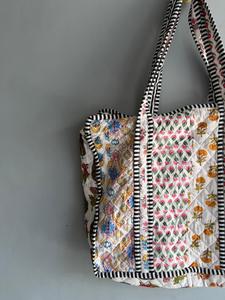 Bolsa de compras acolchada de patchwork, bolso de hombro de algodón con patrón bordado, bolso casual abierto, regalo para ella - Product Image 4