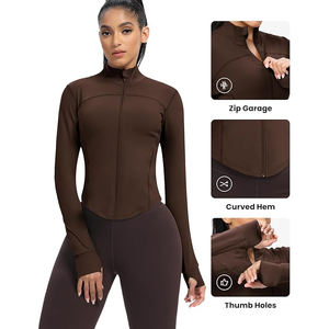 Chaqueta de Yoga para Mujer, Cuello Alto, Orificios para Pulgares, Absorbe la Humedad, Nailon y Elastano, Elástica en Cuatro Direcciones, Transpirable - Product Image 3