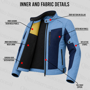 เสื้อแจ็คเก็ตมอเตอร์ไซค์ CE Level 2 แบบสั่งทำพิเศษ ผ้าคอร์ดูร่า เสื้อแจ็คเก็ตมอเตอร์ไซค์สำหรับการเดินทาง ขายส่ง เสื้อแจ็คเก็ตมอเตอร์ไซค์แบบสะท้อนแสง - Product Image 2