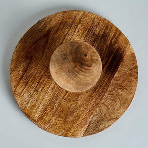 100% bois naturel 10 pouces support à gâteau de luxe Design moderne servant des outils de gâteau de fête avec forme de vernis à écorce de bois naturel - Product Image 4