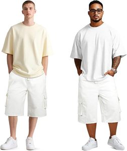 Pantalones Cortos Cargo Blancos para Hombre, Cintura Media, con Cordón, Estilo Casual, de Lona de Algodón, con Bolsillos, Transpirables - Product Image 2